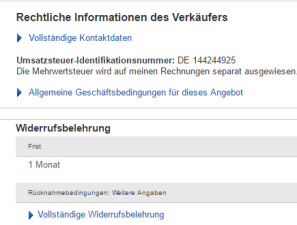 Änderungen im Layout von eBay.de: AGB, Widerrufsbelehrung und Impressumsangaben werden nicht mehr direkt angezeigt
